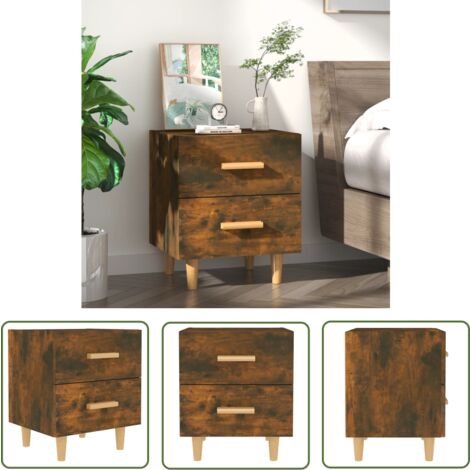 The Living Store Table de chevet Chêne fumé 40x35x47,5 cm - Table De Chevet - Meuble De Chambre - Table Nuit - Style Scandinave - Bois D'ingénierie