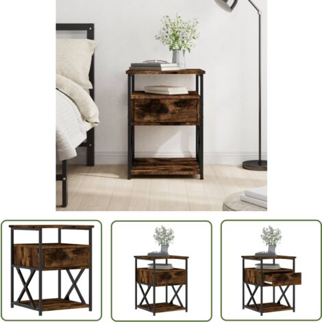 The Living Store Table de chevet chêne fumé 40x42x55 cm bois d'ingénierie - Table De Chevet - Commode - Meuble De Chambre - Armoire De Chevet - Mobilier