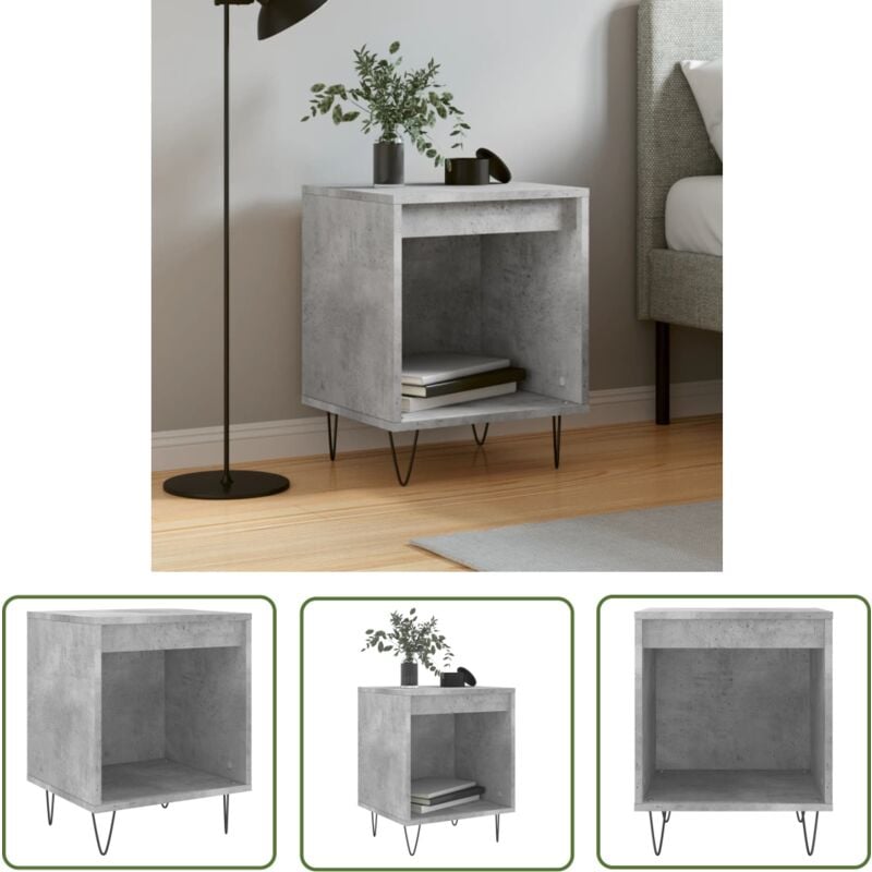 The Living Store - Table de chevet gris béton 40x35x50 cm bois d'ingénierie - Table De Chevet - Meuble De Chambre - Table D'appoint - Table Nuit