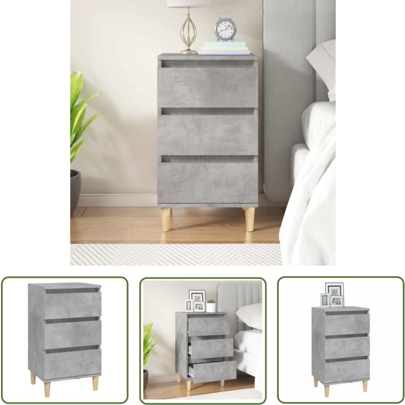 The Living Store - Table de chevet gris béton 40x35x70 cm bois d'ingénierie - Table De Chevet - Meuble De Chambre - Commode - Tiroir - Bois