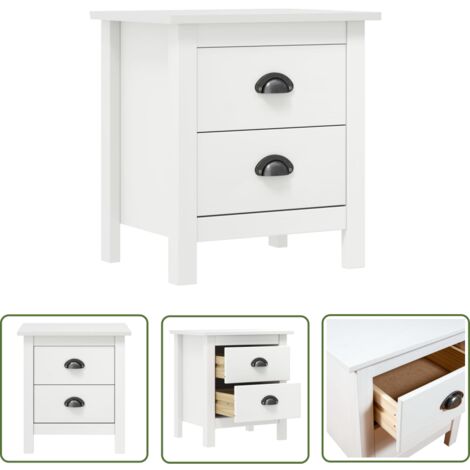 The Living Store Table de chevet Hill Blanc 46x35x49,5 cm Bois de pin solide - Table De Chevet - Meuble De Chambre - Commode - Tiroir - Blanc