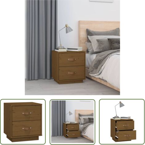 The Living Store Table de chevet Marron miel 40x34x45 cm Bois de pin massif - Table De Chevet - Meuble Chambre - Commode - Tiroir - Bois De Pin