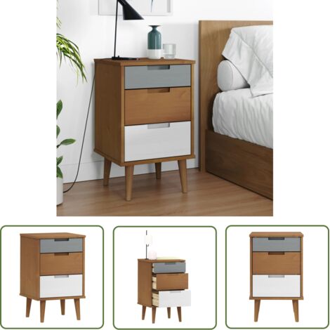 The Living Store Table de chevet MOLDE Marron 40x35x65 cm Bois de pin solide - Table De Chevet - Meuble De Chambre - Table Nuit - Design Scandinave - Bois Massif