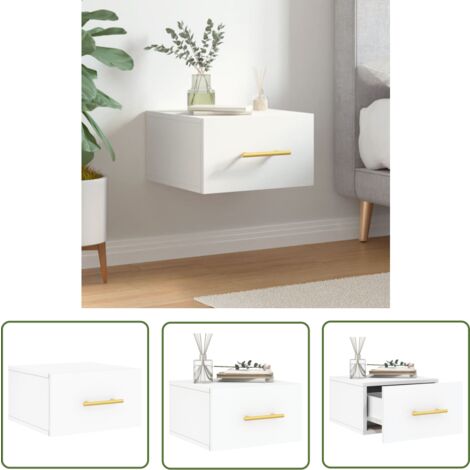 The Living Store Table de chevet murale blanc 35x35x20 cm - Meuble Mural - Table De Chevet - Commode Murale - Rangement Mural - Meuble Déco