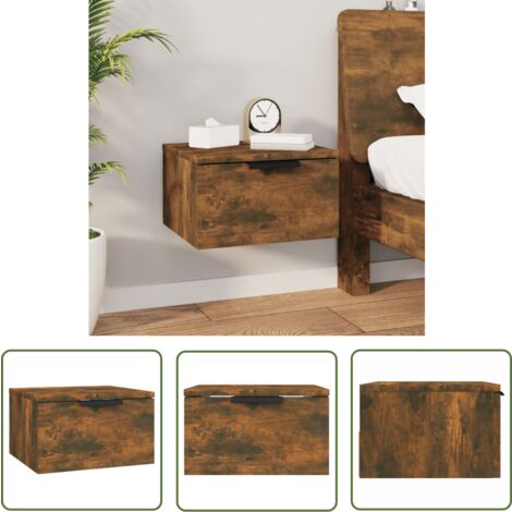 The Living Store Table de chevet murale Chêne fumé 34x30x20 cm - Table De Chevet Murale - Meuble De Chambre - Armoire De Chevet - Étagère Murale - Rangement Mural