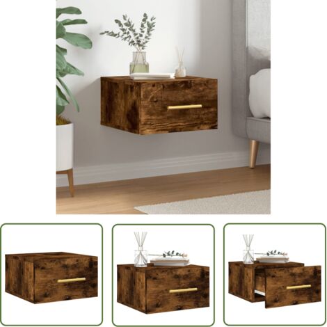 The Living Store Table de chevet murale chêne fumé 35x35x20 cm - Meuble Mural - Table De Chevet Murale - Commode Murale - Rangement Mural - Meuble De Chambre
