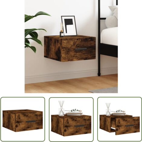 The Living Store Table de chevet murale chêne fumé 35x35x20 cm - Meuble Mural - Table De Nuit - Commode Murale - Étagère Murale - Rangement Mural