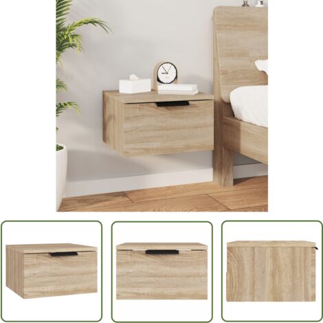 The Living Store Table de chevet murale Chêne sonoma 34x30x20 cm - Table De Chevet Murale - Meuble De Chambre - Armoire De Chevet - Étagère Murale - Rangement Mural