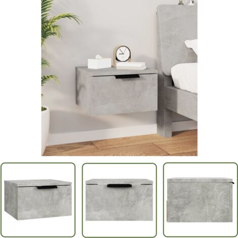 The Living Store Table de chevet murale Gris béton 34x30x20 cm - Table De Chevet Murale - Meuble De Chambre - Armoire De Chevet - Étagère Murale - Rangement Mural