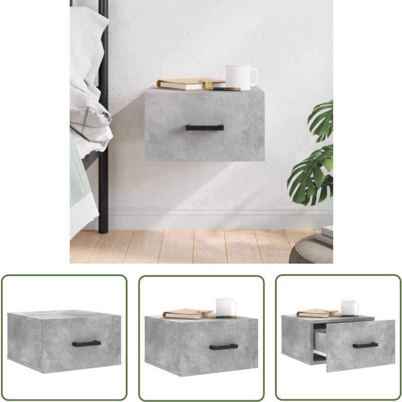 The Living Store Table de chevet murale gris béton 35x35x20 cm - Meuble Mural - Table De Chevet - Commode Murale - Rangement Mural - Meuble Déco