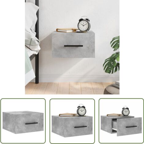 The Living Store Table de chevet murale gris béton 35x35x20 cm - Table De Chevet Murale - Meuble De Rangement Mural - Commode Murale - Étagère Murale - Déco Murale