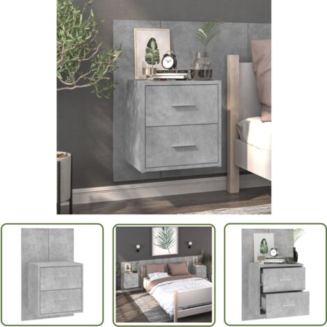 The Living Store Table de chevet murale Gris béton - Table De Chevet Murale - Meuble De Chambre - Armoire De Chevet - Étagère Murale - Rangement Mural