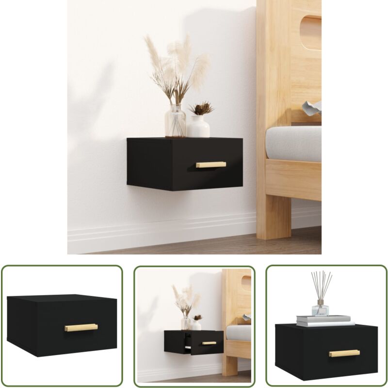 The Living Store - Table de chevet murale noir 35x35x20 cm - Table De Chevet Murale - Meuble De Chevet - Étagère Murale - Rangement Mural - Design