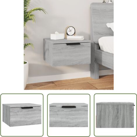 The Living Store Table de chevet murale Sonoma gris 34x30x20 cm - Table De Chevet Murale - Meuble De Chambre - Armoire De Chevet - Étagère Murale - Rangement Mural