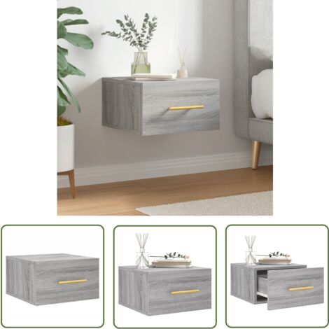 The Living Store Table de chevet murale sonoma gris 35x35x20 cm - Table De Chevet Murale - Meuble De Rangement Mural - Commode Murale - Étagère Murale - Déco Murale