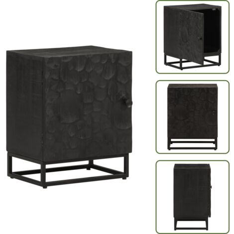 The Living Store Table de chevet noir 40x30x50 cm bois massif manguier et fer - Table De Chevet - Commode - Meuble De Nuit - Rangement Chambre - Bois Massif