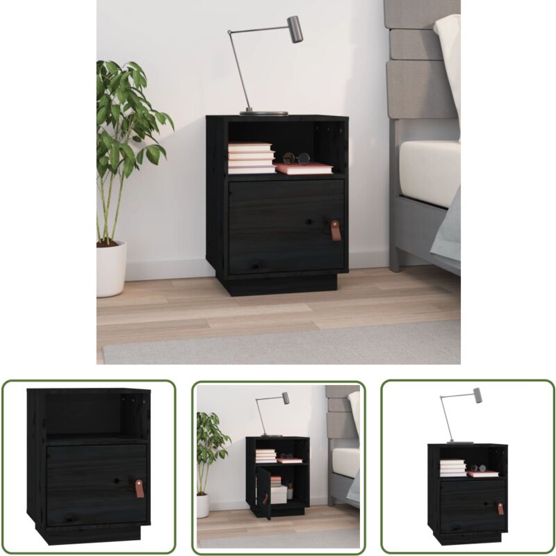 The Living Store - Table de chevet Noir 40x34x55 cm Bois de pin massif - Table De Chevet - Meuble De Chambre - Table Nuit - Commode - Rangement