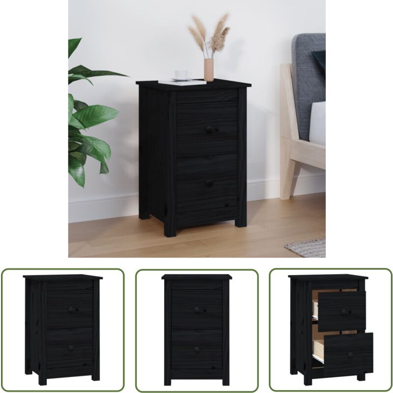 Table de chevet Noir 40x35x61,5 cm Bois de pin massif - Table De Chevet - Meuble De Chambre - Table Nuit - Commode - Bois Massif - The Living Store