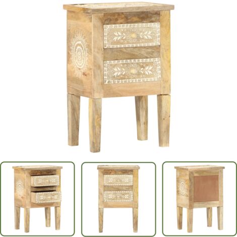 The Living Store Table de chevet peinte à la main 40x30x60 cm Bois de manguier - Meuble De Chambre - Table De Chevet - Commode - Rangement Nuit - Design Vintage