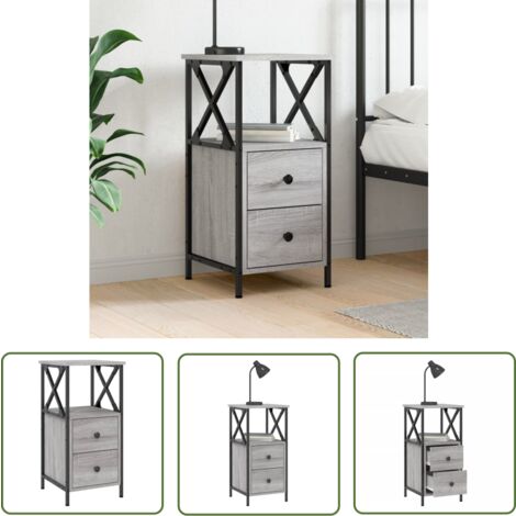 The Living Store Table de chevet sonoma gris 34x35,5x70 cm bois d'ingénierie - Table De Chevet - Meuble De Chambre - Armoire De Chevet - Commode - Table D'appoint