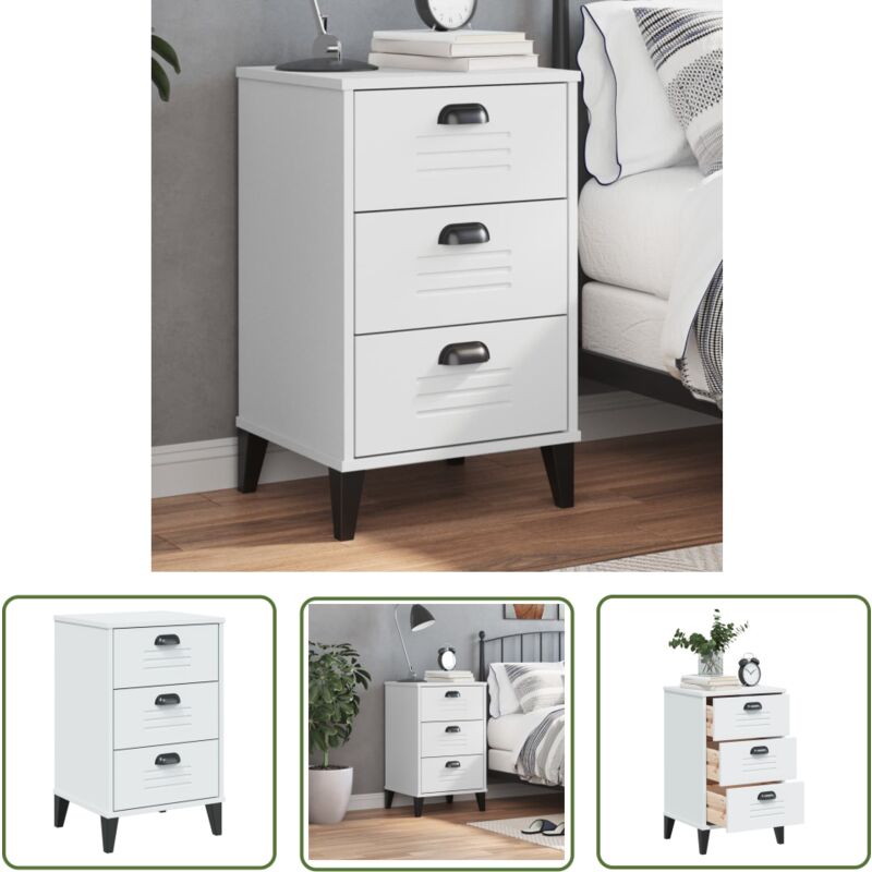 The Living Store - Table de chevet viken blanc bois d'ingénierie - Table De Chevet - Meuble De Chambre - Armoire De Chevet - Commode - Mobilier