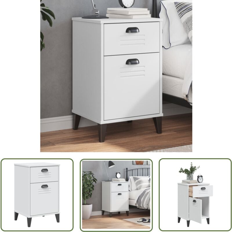 The Living Store - Table de chevet viken blanc bois d'ingénierie - Table De Chevet - Meuble De Chambre - Armoire De Chevet - Commode - Mobilier