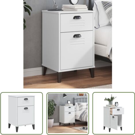 The Living Store Table de chevet VIKEN blanc bois d'ingénierie - Table De Chevet - Meuble De Chambre - Armoire De Chevet - Commode - Mobilier Industriel