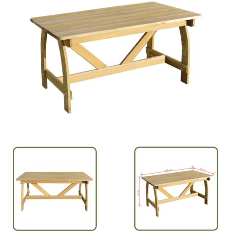 The Living Store Table de jardin 150x74x75 cm Bois de pin imprégné - Table De Jardin - Table D'extérieur - Mobilier De Jardin - Table En Bois - Table Rustique