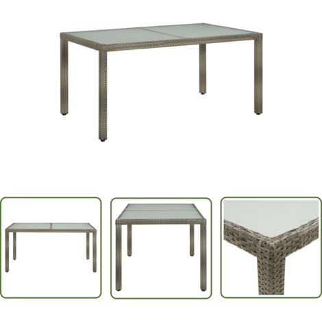 The Living Store Table de jardin 150x90x75 cm Verre trempé et poly rotin Gris - Table De Jardin - Table Extérieure - Mobilier De Jardin - Table En Résine Tressée - Table Ronde