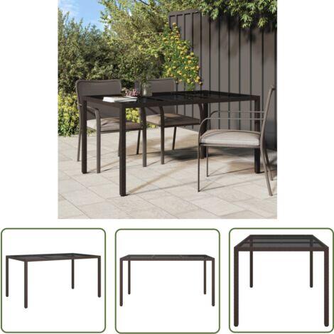 The Living Store Table de jardin 150x90x75 cm Verre trempé/résine tressée Marron - Table De Jardin - Table Extérieure - Mobilier De Jardin - Table En Résine Tressée - Table Ronde