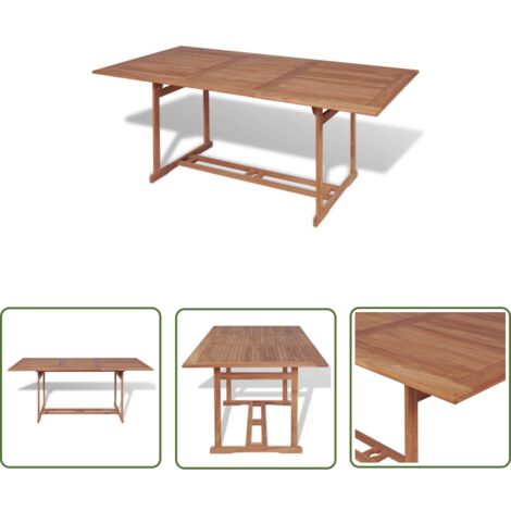 The Living Store Table de jardin 180x90x75 cm Bois de teck solide - Table De Jardin - Table En Teck - Mobilier De Jardin - Table Repas Extérieur - Terrasse