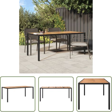 The Living Store Table de jardin 190x90x75 cm Résine tressée et bois acacia Noir - Table De Jardin - Mobilier De Jardin - Table Extérieure - Table D'extérieur - Acacia