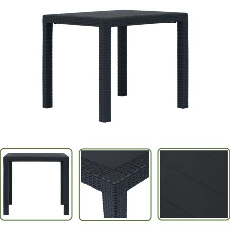 The Living Store Table de jardin Anthracite 79x79x72cm Plastique Aspect de rotin - Table De Jardin - Table Extérieure - Table En Plastique - Table Rotin - Mobilier De Jardin