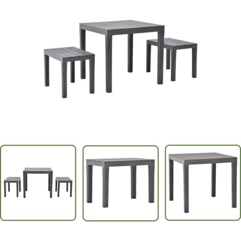 The Living Store Table de jardin avec 2 bancs Plastique Marron - Salon De Jardin - Mobilier De Jardin - Table De Jardin - Chaises De Jardin - Ensemble De Jardin