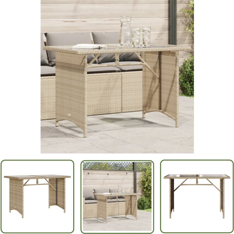 The Living Store - Table de jardin avec dessus en verre beige 110x68x70 cm rotin - Table De Jardin - Table Extérieure - Mobilier De Jardin - Table En