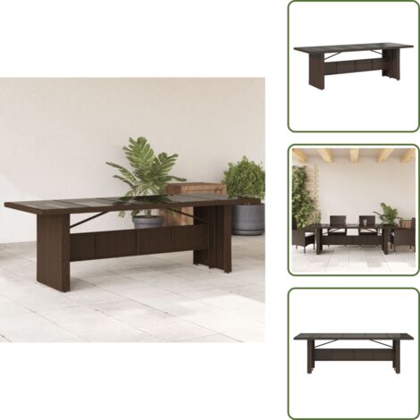 The Living Store Table de jardin avec dessus en verre marron résine tressée - Table De Jardin - Table Extérieure - Table Patio - Mobilier De Jardin - Table En Verre