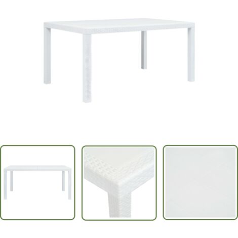 The Living Store Table de jardin Blanc 150x90x72 cm Plastique Aspect de rotin - Table De Jardin - Table D'extérieur - Table En Plastique - Table Rotin - Mobilier De Jardin