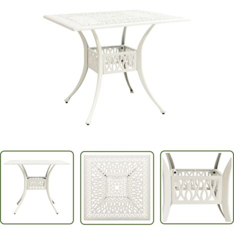 The Living Store Table de jardin Blanc 90x90x73 cm Aluminium coulé - Table De Jardin - Table Extérieure - Mobilier De Jardin - Table Aluminium - Table Blanche