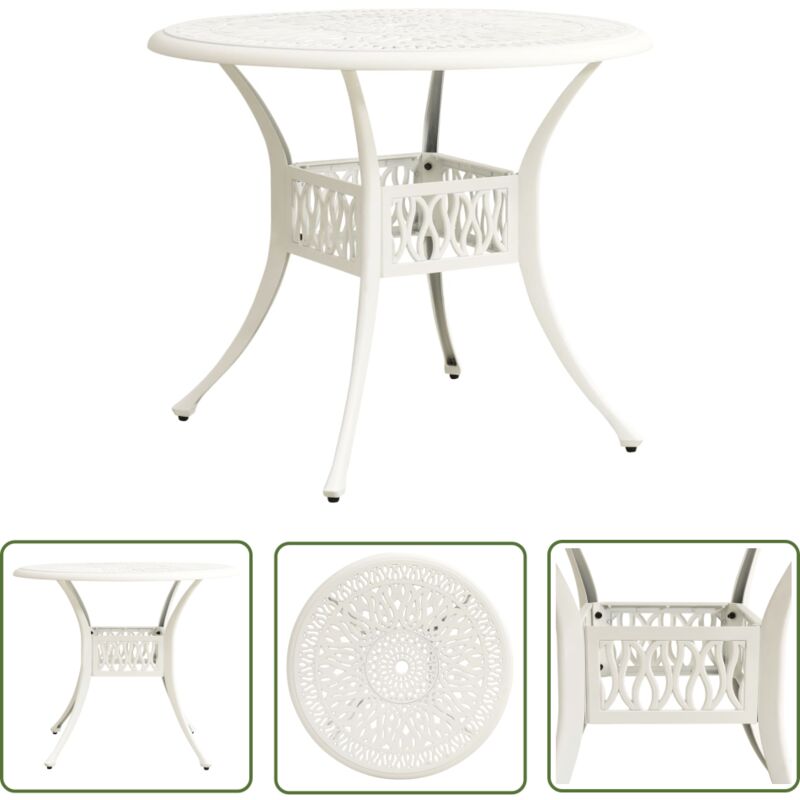 The Living Store - Table de jardin Blanc 90x90x74 cm Aluminium coulé - Table De Jardin - Table Extérieure - Table Aluminium - Mobilier De Jardin