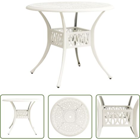 The Living Store Table de jardin Blanc 90x90x74 cm Aluminium coulé - Table De Jardin - Table Extérieure - Table Aluminium - Mobilier De Jardin - Décoration Extérieur