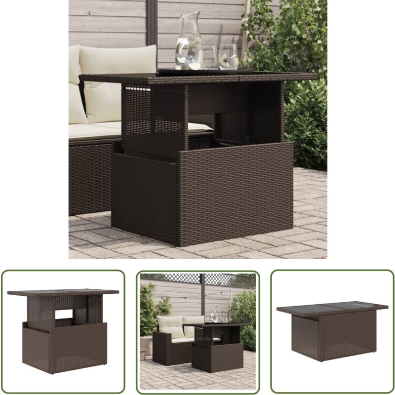 The Living Store Table de jardin dessus en verre marron 100x55x73 cm poly rotin - Table De Jardin - Table Extérieure - Mobilier De Jardin - Table