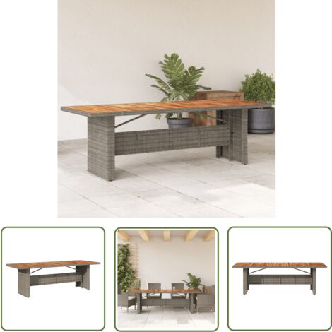 The Living Store Table de jardin et dessus en bois d'acacia gris résine tressée - Table De Jardin - Table Extérieure - Mobilier De Jardin - Table Acacia - Table Résine Tressée