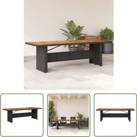The Living Store Table de jardin et dessus en bois d'acacia noir résine tressée - Table De Jardin - Table Extérieure - Mobilier De Jardin - Table Acacia - Table Résine Tressée