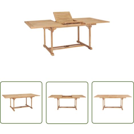 The Living Store Table de jardin extensible 150-200x100x75 cm Teck solide - Table De Jardin - Table Extensible - Table En Teck - Mobilier De Jardin - Terrasse
