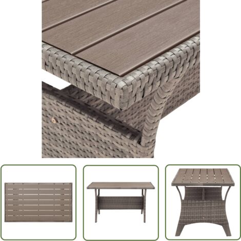 The Living Store Table de jardin Gris 120x70x66 cm Résine tressée - Table De Jardin - Table Patio - Mobilier De Jardin - Table En Résine Tressée - Table Extérieure