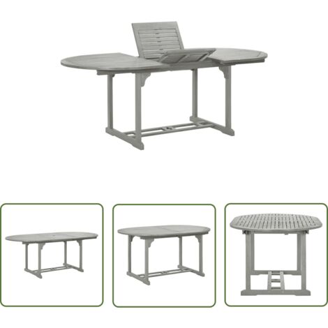 The Living Store Table de jardin Gris 200x100x75 cm Bois d'acacia massif - Table De Jardin - Table Extérieure - Acacia Massif - Table Extensible - Mobilier De Jardin