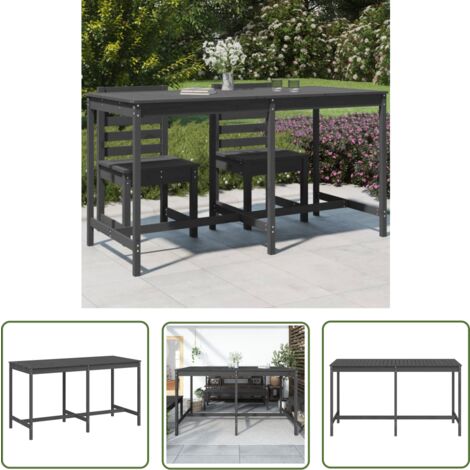 The Living Store Table de jardin gris 203,5x90x110 cm bois massif de pin - Table De Jardin - Table Extérieure - Mobilier De Jardin - Table En Bois - Table Ronde
