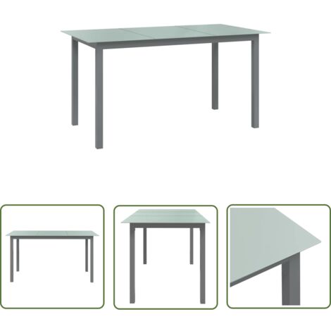 The Living Store Table de jardin Gris clair 150x90x74 cm Aluminium et verre - Table De Jardin - Table Extérieure - Mobilier De Jardin - Table Aluminium - Table Verre