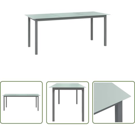 The Living Store Table de jardin Gris clair 190x90x74 cm Aluminium et verre - Table De Jardin - Table Extérieure - Mobilier De Jardin - Table Aluminium - Table Ronde