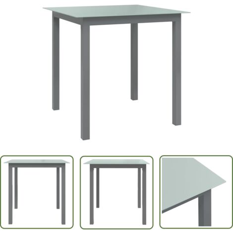 The Living Store Table de jardin Gris clair 80x80x74 cm Aluminium et verre - Table De Jardin - Table Extérieure - Mobilier De Jardin - Table Aluminium - Table Verre